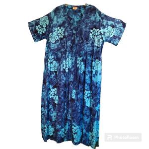 Vintage Young Fashion Plus Size Modest Blue Dark Floral Maxi Dress sz 2XL